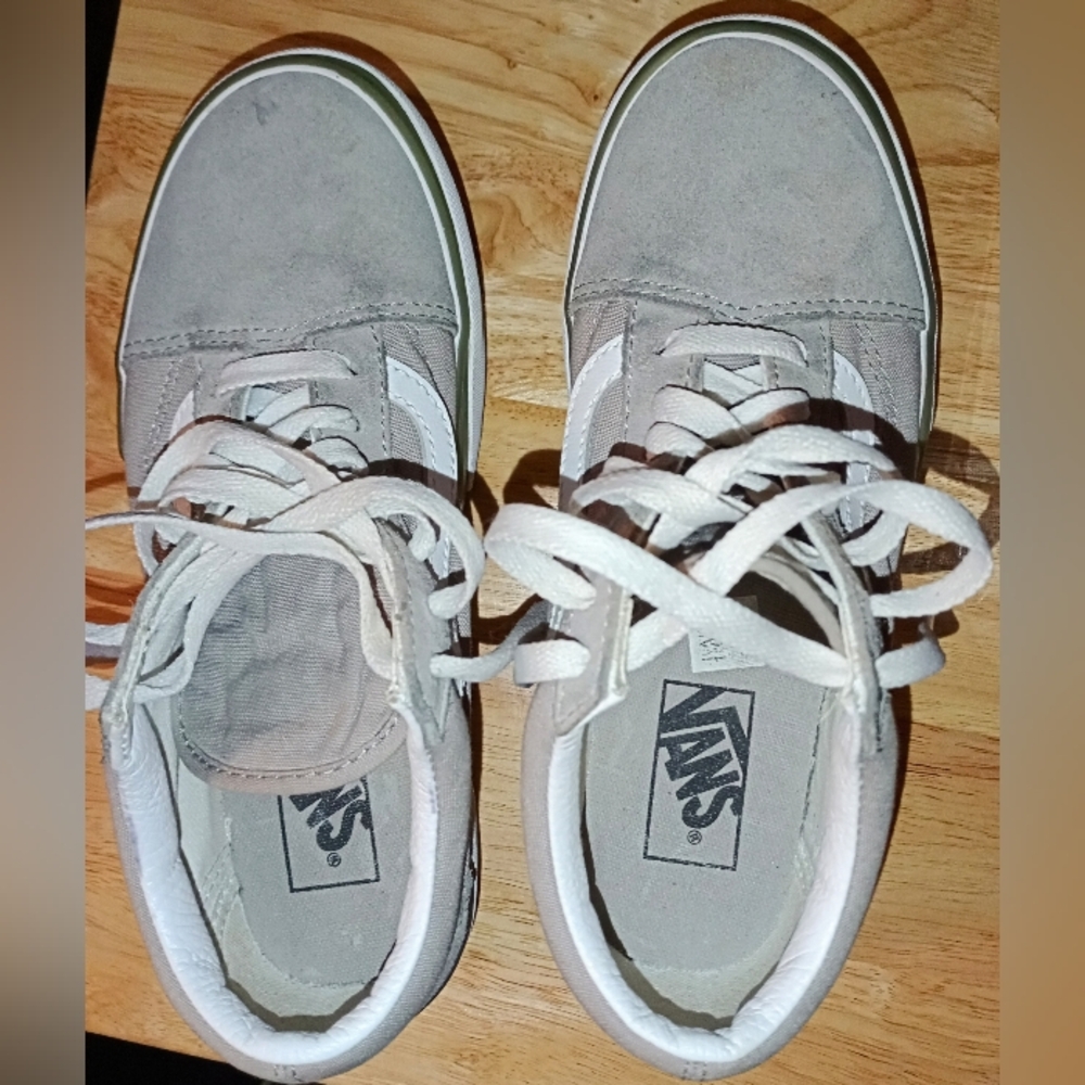 Women's Platform/Stacked Gray and White Vans Sneakers